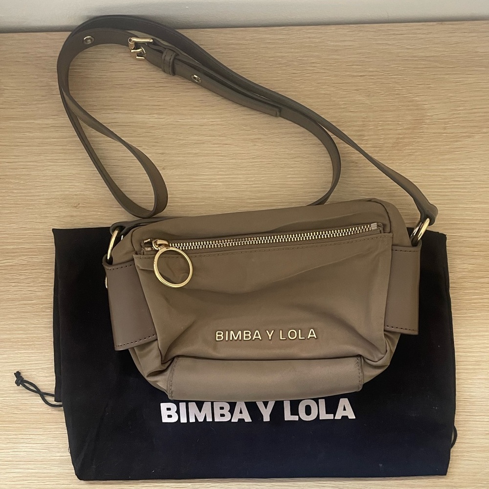 BIMBA Y LOLA Taupe Crossbody Bag with Gold Hardware